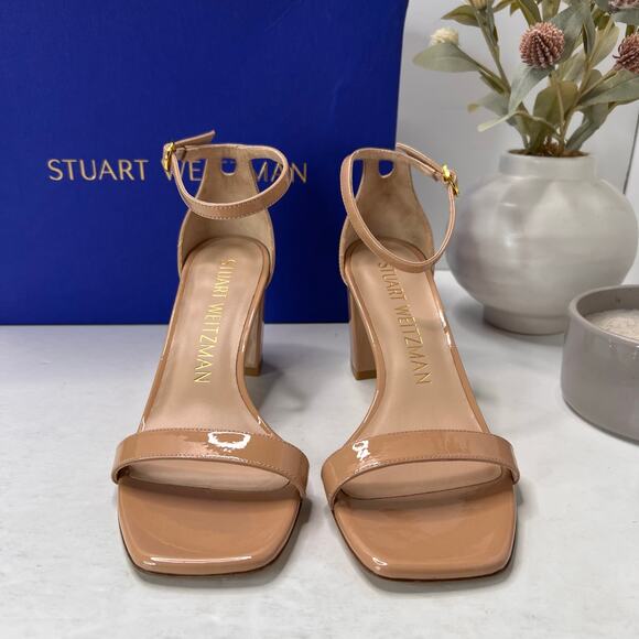Stuart Weitzman Nudistcurve 75 Patent Leather Block Heel Sandal Adobe Women's 7B - Picture 2 of 11